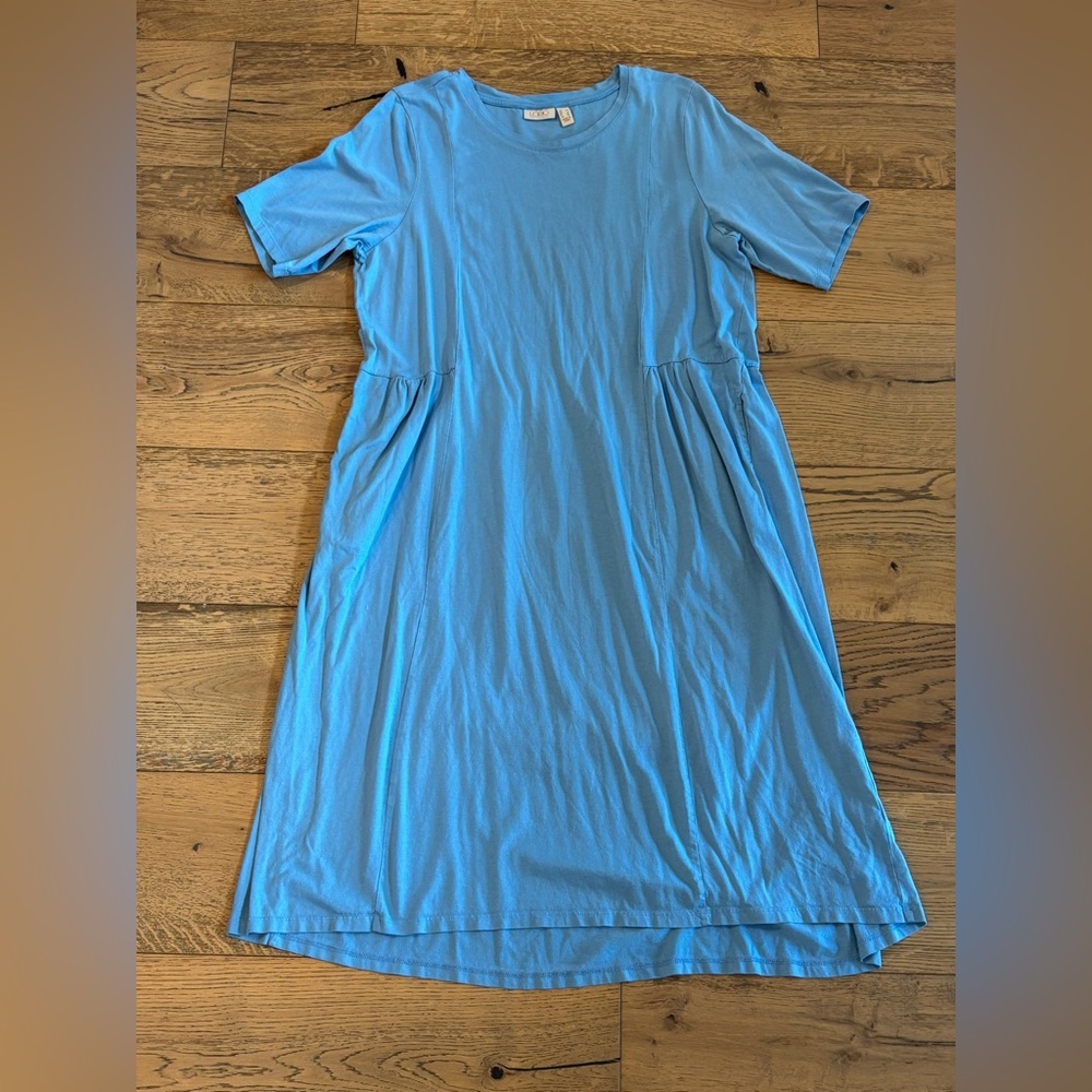 LOGO Lori Goldstein Blue T-Shirt Dress - Super comfy! - Pockets, Short Sleeves